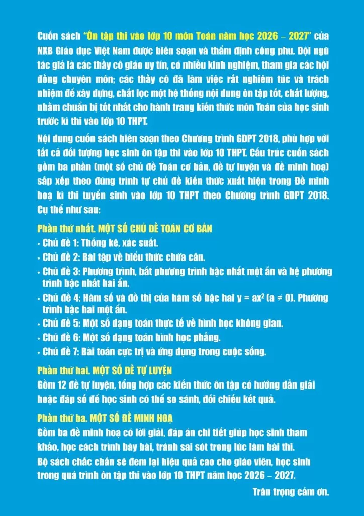 ÔN TẬP THI TUYỂN SINH VÀO LỚP 10 MÔN TOÁN (Theo Chương trình GDPT 2018)